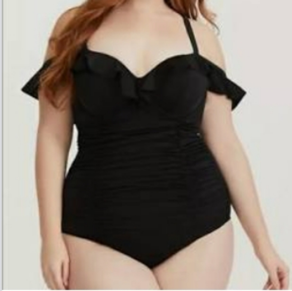 Black Off- Shoulder Swimsuit.
